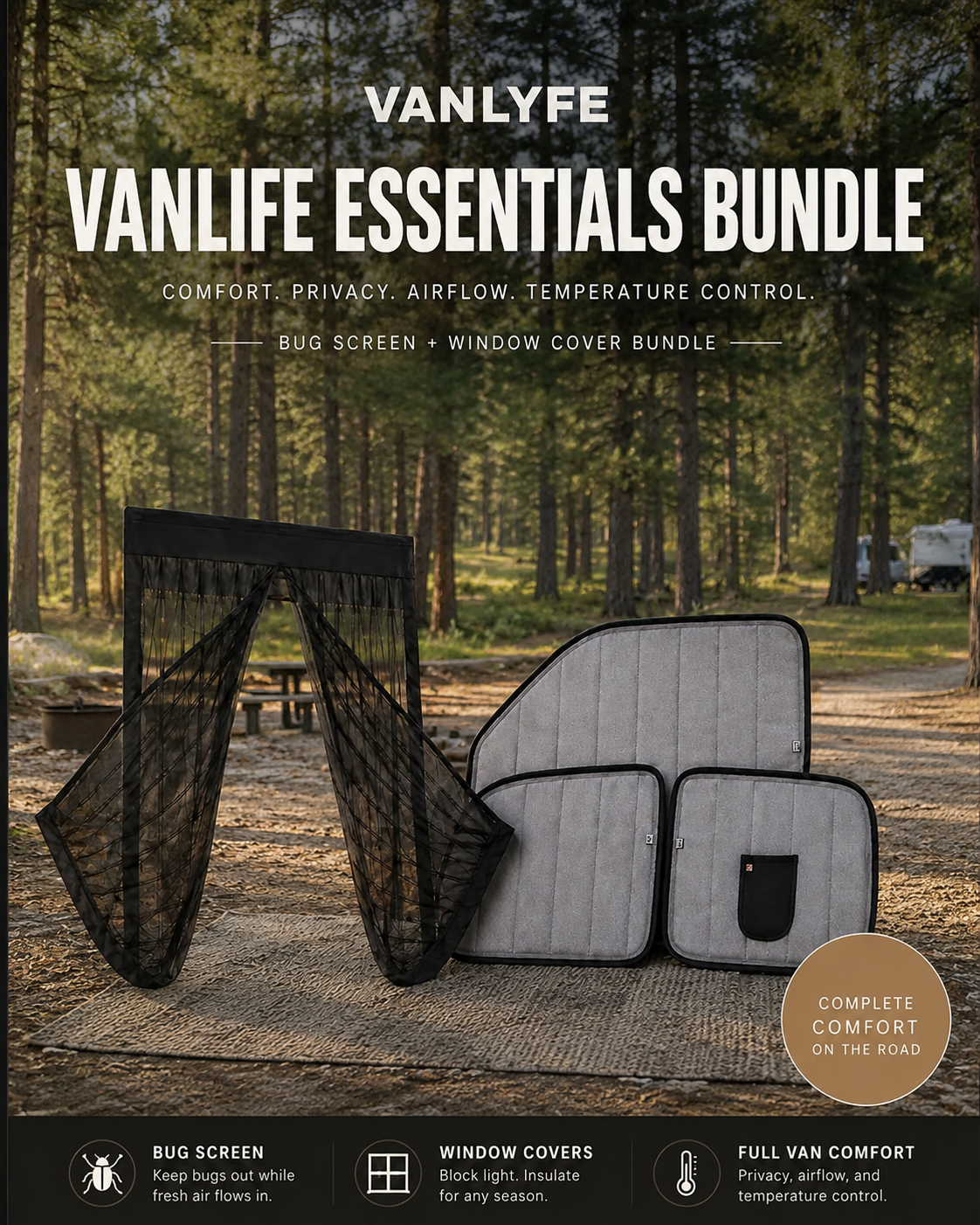 Vanlyfe Essentials Bundle (3 Pack Window Cover & Bug Screen)